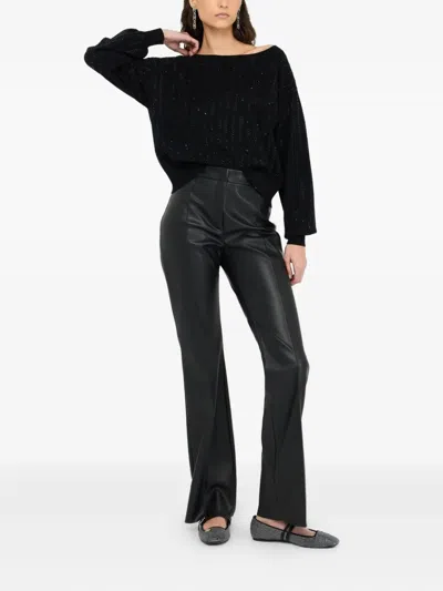 Liu •jo Liu Jo Cropped Sweater With Wide Neckline And Voluminous Sleeves In Black