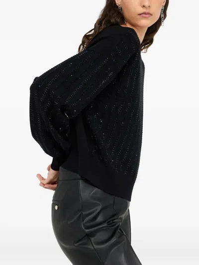 Liu •jo Liu Jo Cropped Sweater With Wide Neckline And Voluminous Sleeves In Black