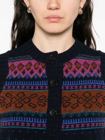 Etro Button-fastening Patterned Wool Cardigan In Black