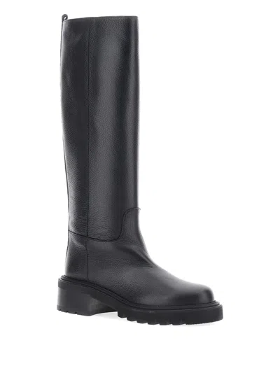 Via Roma 15 Smooth Black Tall Boots With Functional Design In Black