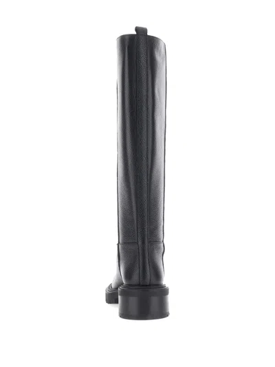 Via Roma 15 Smooth Black Tall Boots With Functional Design In Black