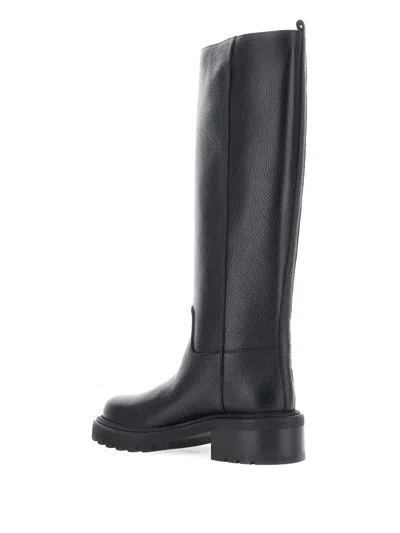 Via Roma 15 Smooth Black Tall Boots With Functional Design In Black