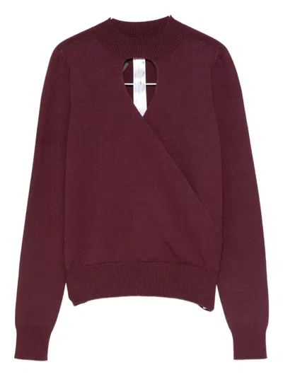 Twinset Twin-set Burgundy Knit Sweater With Keyhole Neck And Ribbed Hem In Burgundy
