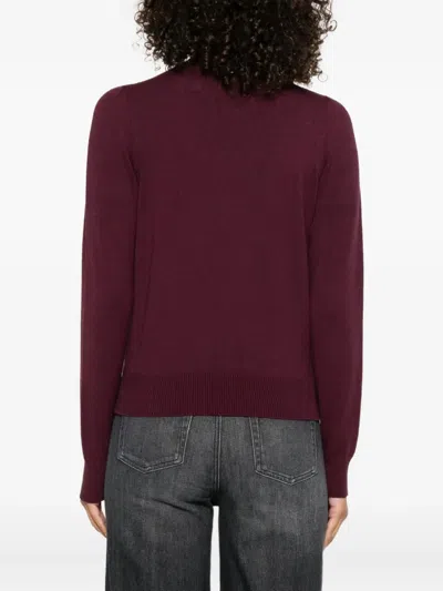 Twinset Twin-set Burgundy Knit Sweater With Keyhole Neck And Ribbed Hem In Burgundy