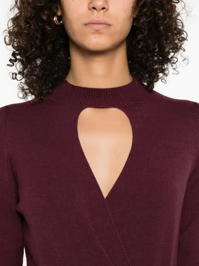Twinset Twin-set Burgundy Knit Sweater With Keyhole Neck And Ribbed Hem In Burgundy