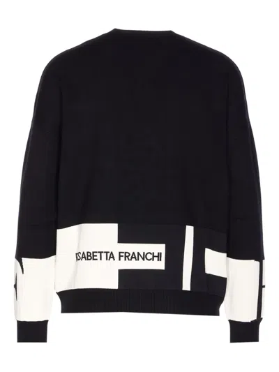 Elisabetta Franchi Maglia In Viscosa Con Bande Lucide Nero/milk In Black