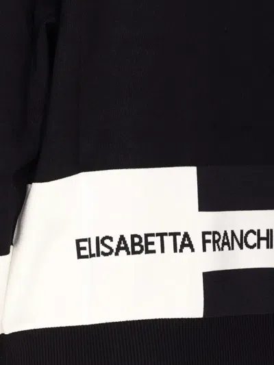 Elisabetta Franchi Maglia In Viscosa Con Bande Lucide Nero/milk In Black