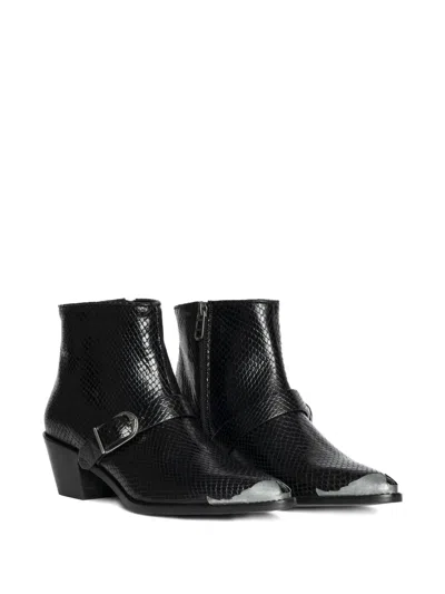 Zadig & Voltaire Tylow Wild Mirror Buckled Cowboy Boots In Black