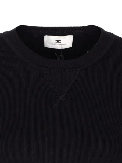 Elisabetta Franchi Maglia In Viscosa Con Bande Lucide Nero/milk In Black