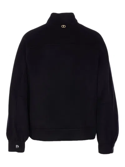 Twinset Twin-set Classic Black Jacket With High Collar In Black