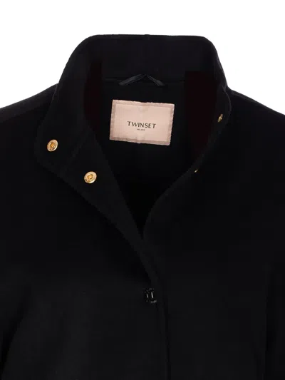 Twinset Twin-set Classic Black Jacket With High Collar In Black