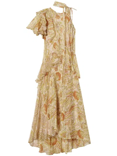 Twinset Robe Longue « Salina » En Crépon Avec Imprimé In Orange