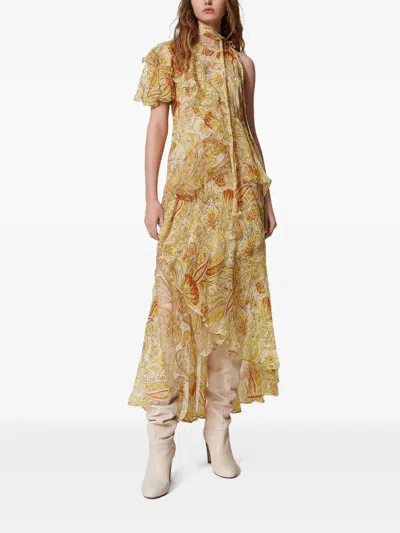 Twinset Robe Longue « Salina » En Crépon Avec Imprimé In Orange