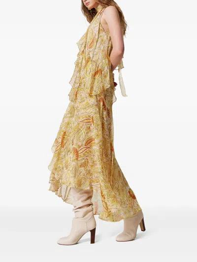 Twinset Robe Longue « Salina » En Crépon Avec Imprimé In Orange