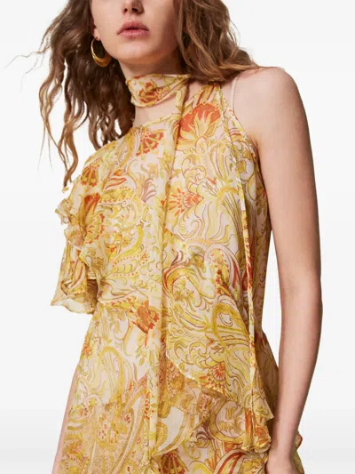 Twinset Robe Longue « Salina » En Crépon Avec Imprimé In Orange