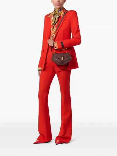 Versace Virtus Small Leather Shoulder Bag In Red