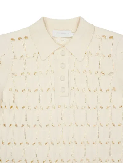 Zimmermann Rhiannon Cutout Pointelle-knit Polo Shirt In Neutral
