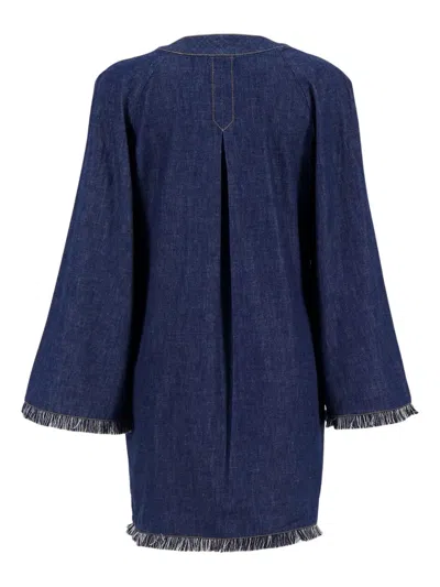 Zimmermann Rhiannon Fringed Denim Mini Dress In Blue