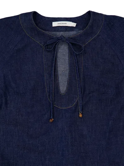 Zimmermann Rhiannon Fringed Denim Mini Dress In Blue