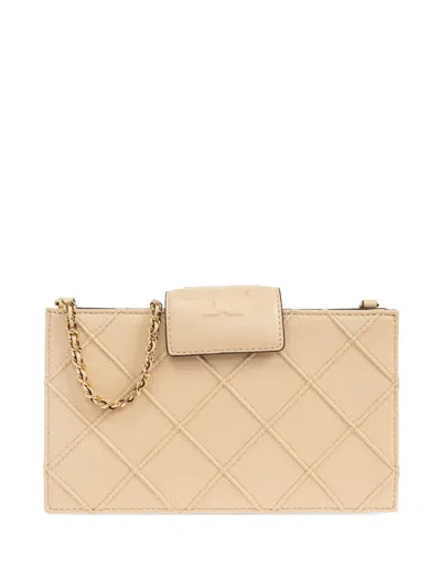 Tory Burch Fleming Mini Chain Wallet Crossbody Bags Beige In Neutral