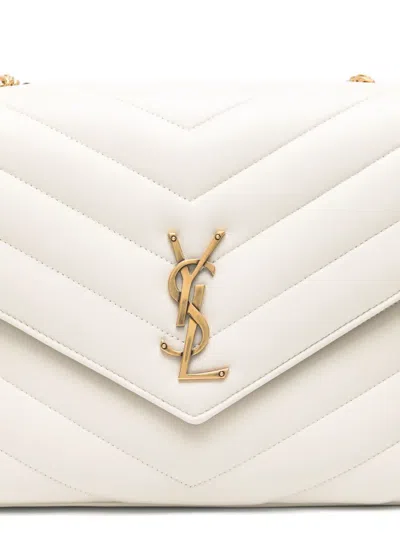 Saint Laurent Ysl Loulou Chain Strap Quilted Shoulder Bag In White