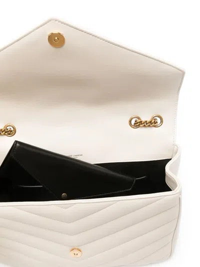 Saint Laurent Ysl Loulou Chain Strap Quilted Shoulder Bag In White