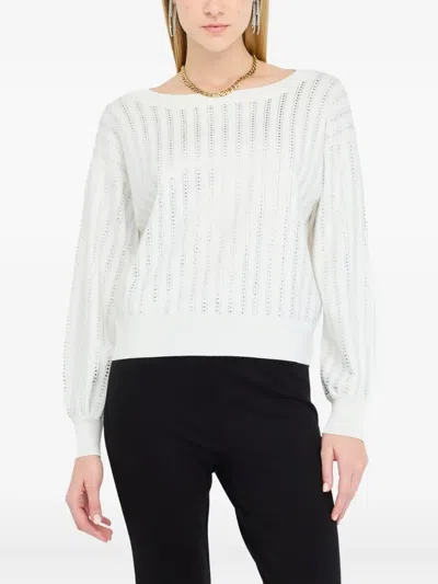 Liu •jo Liu Jo Crewneck Puff Sleeve Sweater In White