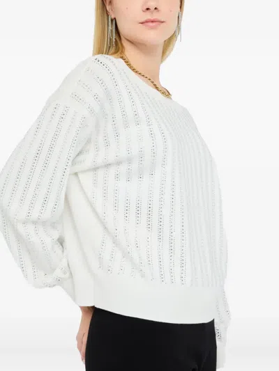 Liu •jo Liu Jo Crewneck Puff Sleeve Sweater In White