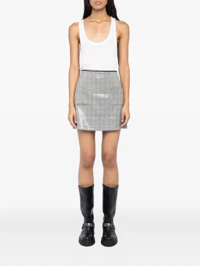 Zadig & Voltaire Womens Black Jamie Sequin-embellished High-rise Stretch-woven Mini Skirt In Gray
