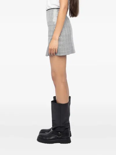 Zadig & Voltaire Womens Black Jamie Sequin-embellished High-rise Stretch-woven Mini Skirt In Gray