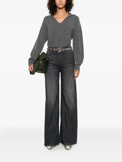 Twinset Twin-set Relaxed-fit Top With Deep V-neckline In Gray