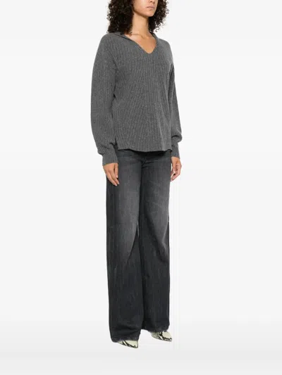 Twinset Twin-set Relaxed-fit Top With Deep V-neckline In Gray