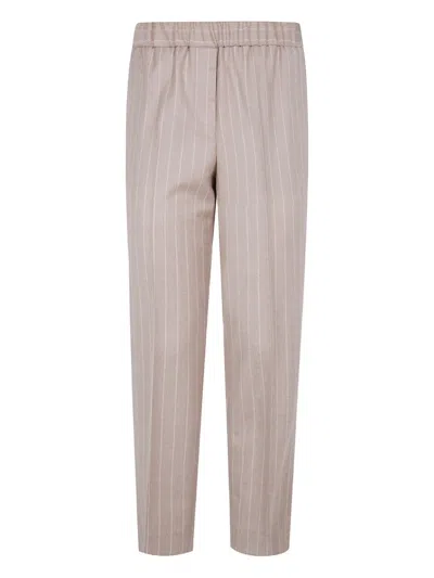 Peserico Elastic Waisted Pinstriped Lurex Flanell Trousers In Nude