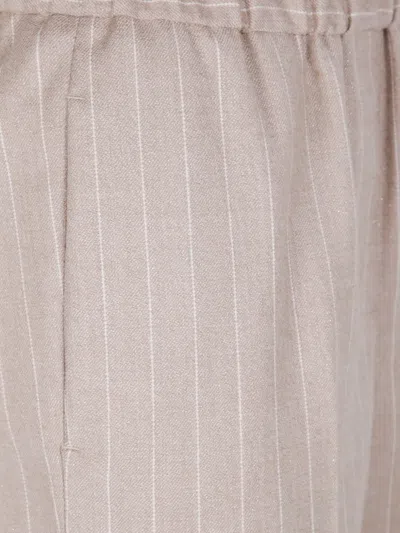 Peserico Elastic Waisted Pinstriped Lurex Flanell Trousers In Nude