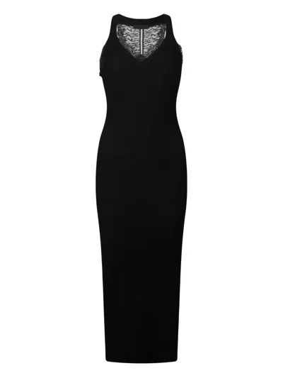 LACE-INSERT RIBBED-KNIT MIDI DRESS