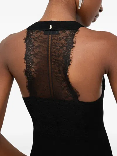 LACE-INSERT RIBBED-KNIT MIDI DRESS