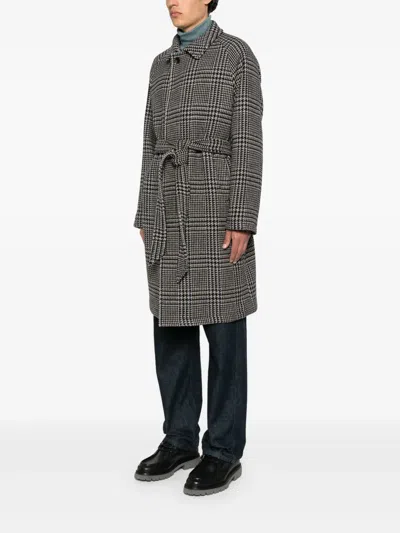 Tagliatore Prince Of Wales Virgin Wool And Cashmere Blend Coat In Gray