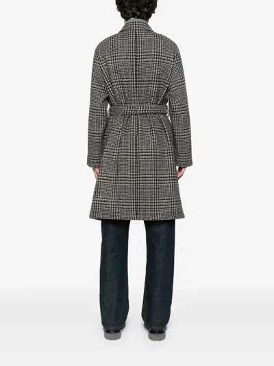 Tagliatore Prince Of Wales Virgin Wool And Cashmere Blend Coat In Gray