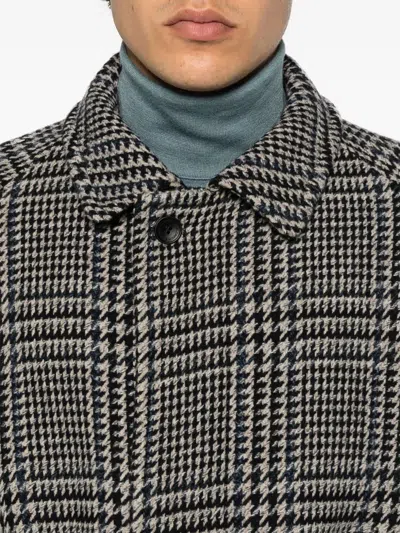 Tagliatore Prince Of Wales Virgin Wool And Cashmere Blend Coat In Gray