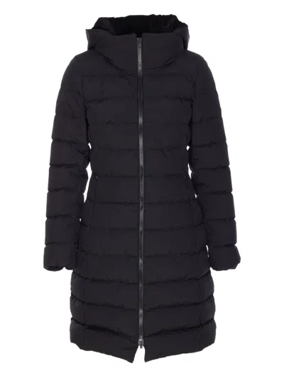 Herno Padded Hooded Long Down Jacket Zip Pockets In Black
