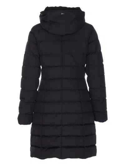 Herno Padded Hooded Long Down Jacket Zip Pockets In Black