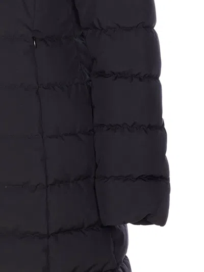 Herno Padded Hooded Long Down Jacket Zip Pockets In Black