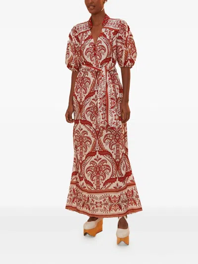 Farm Rio Off-white Tropical Cameo Belted Maxi Dress In Tropical Cameo Off-white