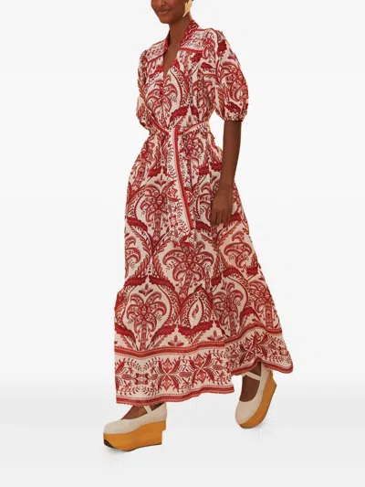 Farm Rio Off-white Tropical Cameo Belted Maxi Dress In Tropical Cameo Off-white