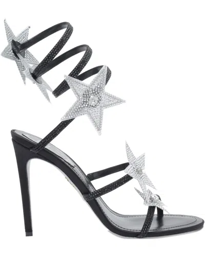 René Caovilla Cleo Star Black & Silver Sandal 105 In Black