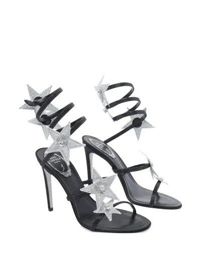 René Caovilla Cleo Star Black & Silver Sandal 105 In Black