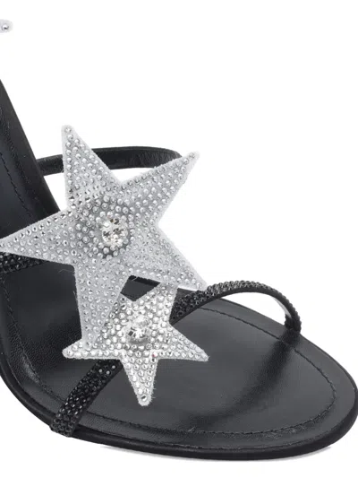René Caovilla Cleo Star Black & Silver Sandal 105 In Black