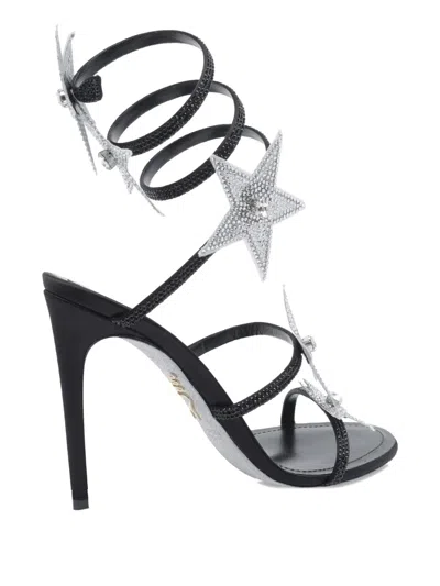 René Caovilla Cleo Star Black & Silver Sandal 105 In Black