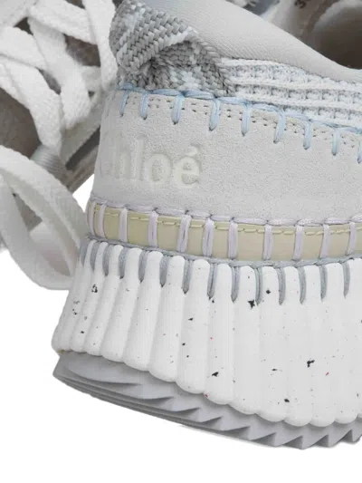 Chloé Hand-stitched Mesh Sneakers With Suede Inserts In Gray