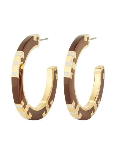 Tory Burch T Stripe Hoop Earrings In Brown